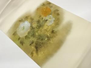 塩瀬金彩牡丹模様名古屋帯